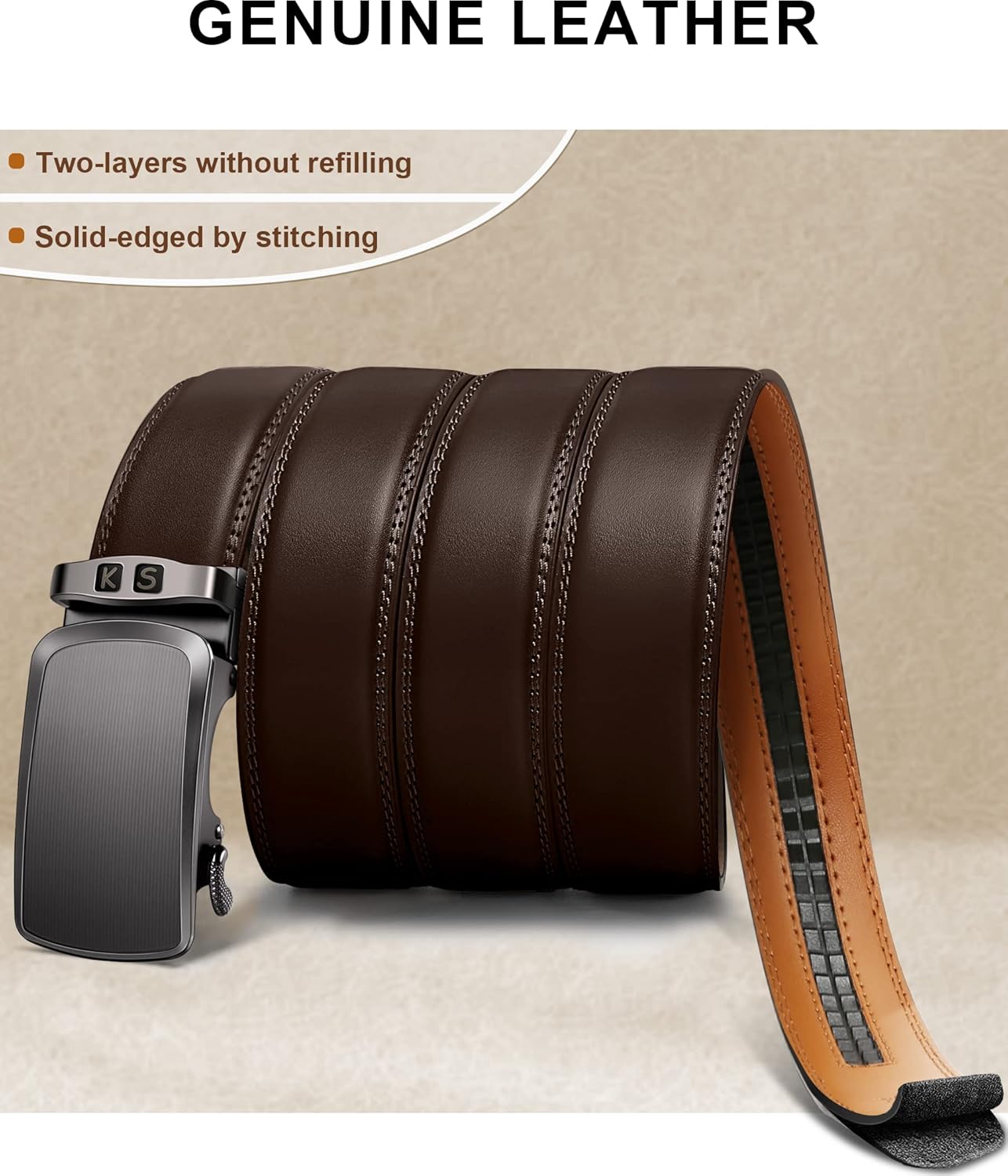 KEMISANT Belt Men, Sliding Ratchet Belt Genuine Leather For Gift Mens Dress Pants Oxfords,Size Adjustable - Image 5
