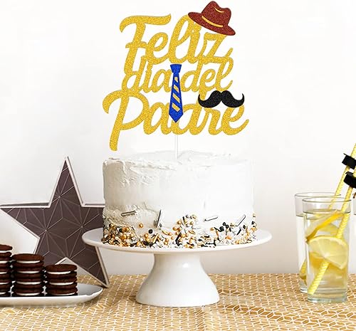 Miniatura 4 de Feliz Día del Padre - Decoración para tarta, decoración de fiesta del día del padre, tema de Feliz Cumpleanos para el Día del Padre (dorado)