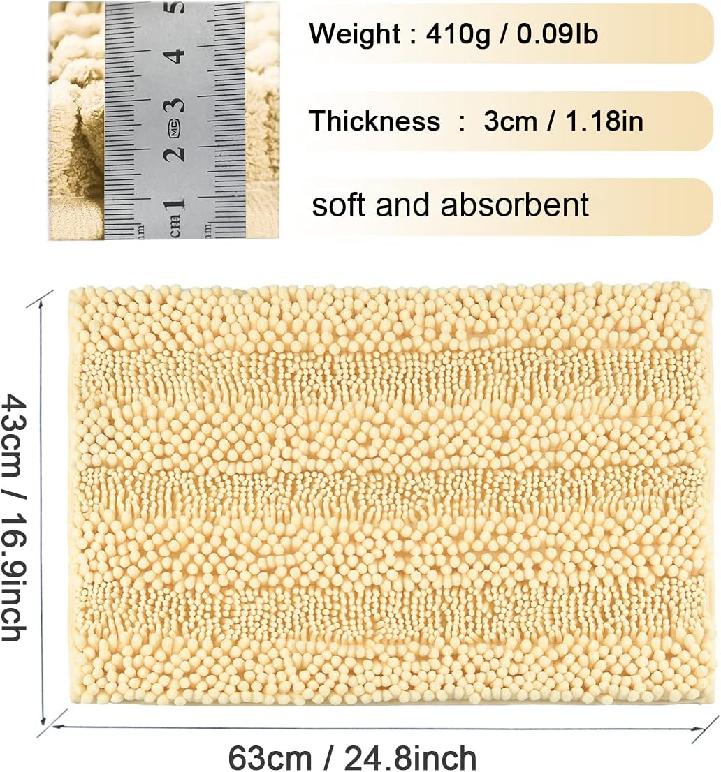 XIYUNTE Small Bath Mat Non Slip - 17 x 25(43 x 63cm) Lemon Chenille Bathroom Rugs, Soft and Absorbent Shaggy Carpet Rugs for Bathroom, Living Room, Machine Washable Door Mats (Light Yellow)
