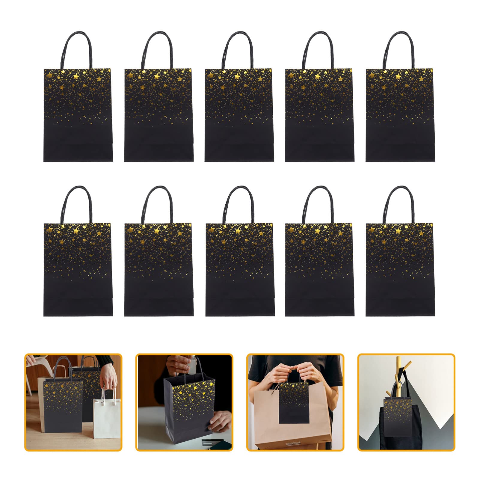 minkissy 40stücke Sternenbedruckte Geschenktüten Für Abschlusspartys Schwarze Papiertüten Mit Goldprägung Für Geburtstagsfeiern Und Besondere Anlässe