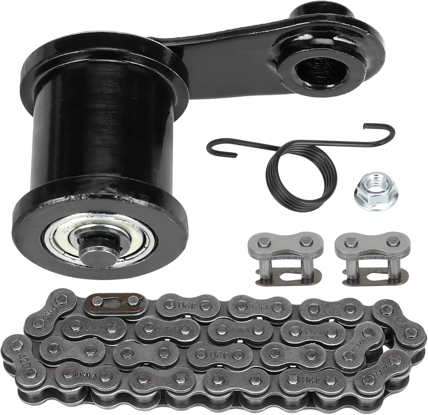 GREHUA Mini Bike Chain Tensioner & 420 Chain 42 Links Compatible with Coleman CT200U CT200U-EX BT200X Hensim Baja Heat Warrior MB165 TrailMaster MB200 Minibike Predator 212cc 196cc 6.5Hp Engine Parts