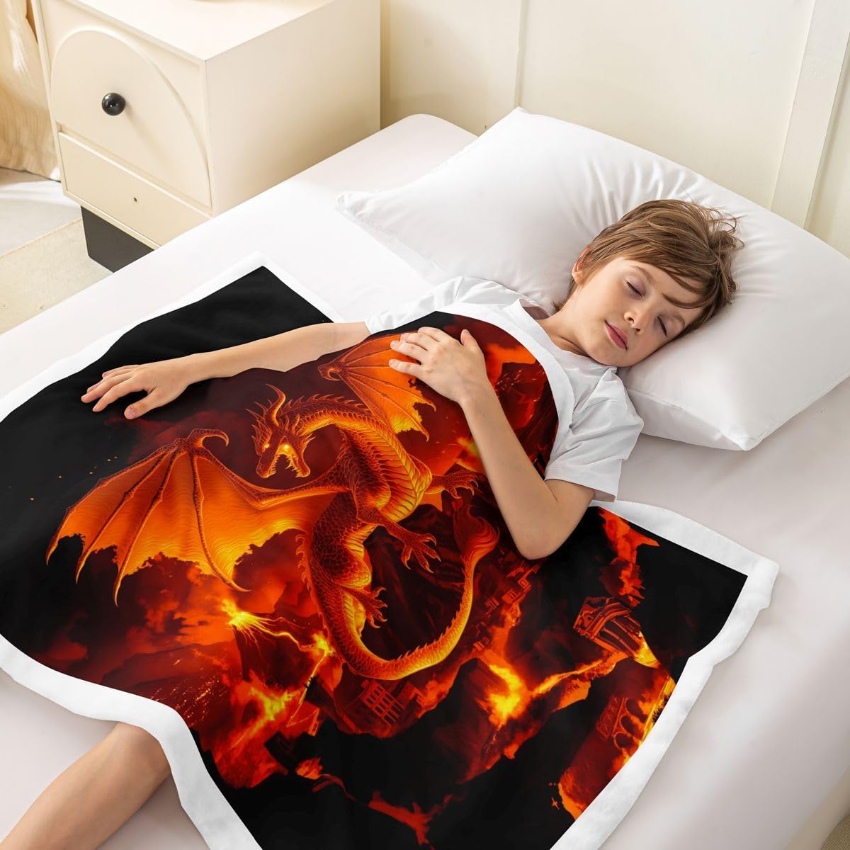 Feelyou Dragon Sherpa Blanket Plush Fuzzy Flame Dragon Fleece Throw Blanket Boys Girls Fantasy Animal for Bed Couch Chair Living Room Wild Animal Bedroom Decor Magical Beast Baby 30"x40" image 4