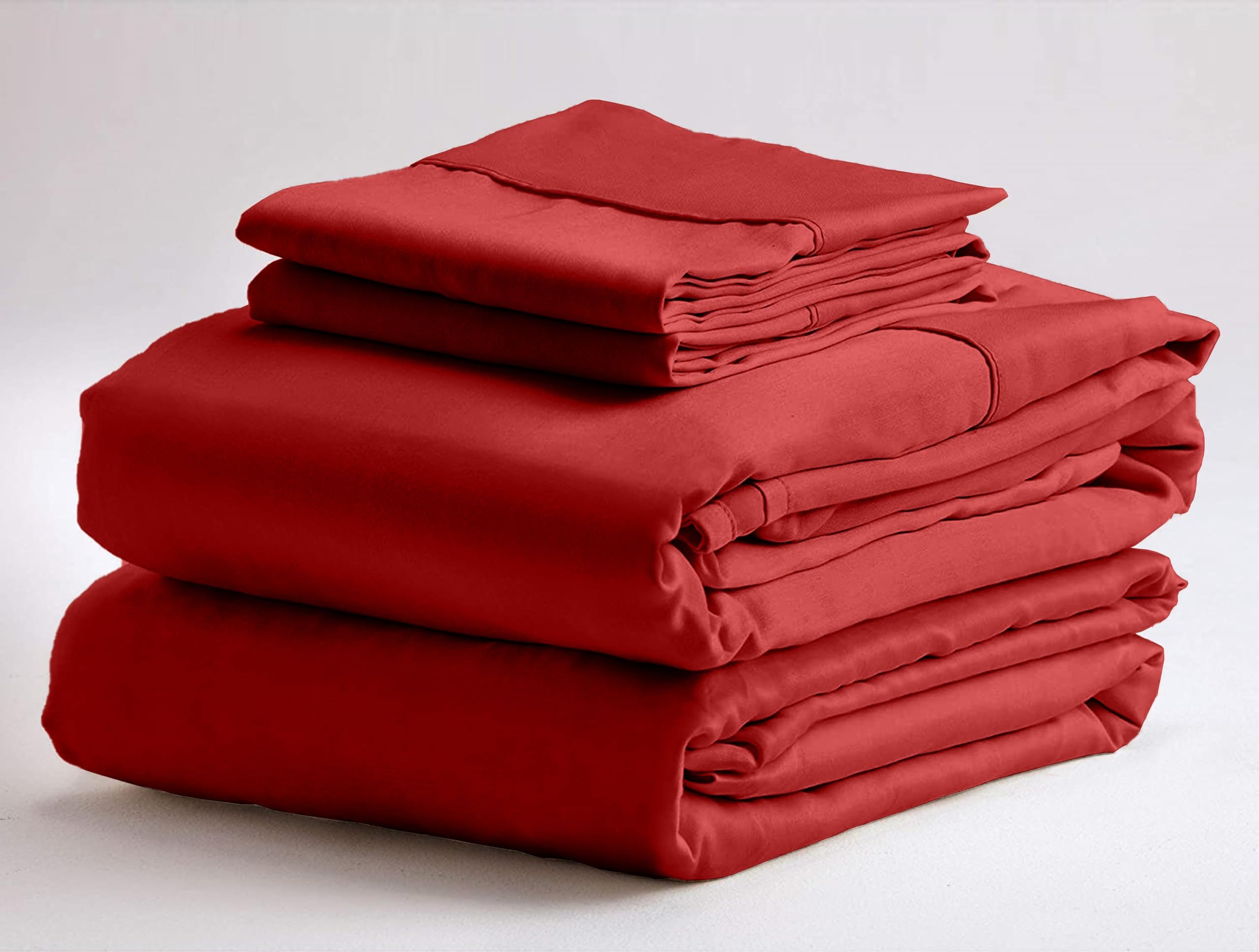 100% Egyptian Cotton, 400 Thread Count Long Staple Cotton, 4-PC Bedsheet Set [Full-XL Size, Burgundy Color] Fits Upto 12" Deep Pocket, Breathable Soft Silky Sateen Weave