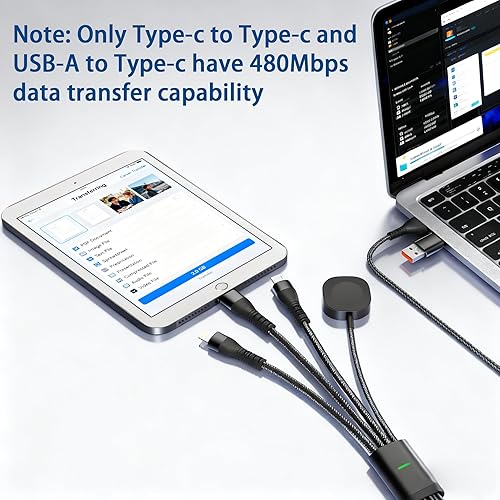 Miniatura 5 de Cable de carga múltiple 4 en 2 de 100 W para Samsung Galaxy Watch 8765, cargador magnético para Samsung Watch y teléfono, USB CLightningMicro USB