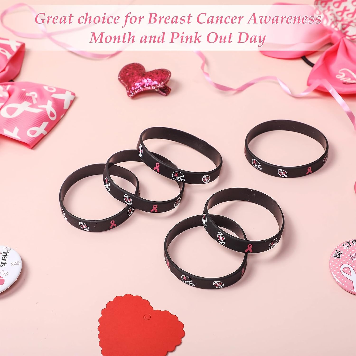 VioraWhite Breast Cancer Awareness Silicone Bracelets Black Baseball