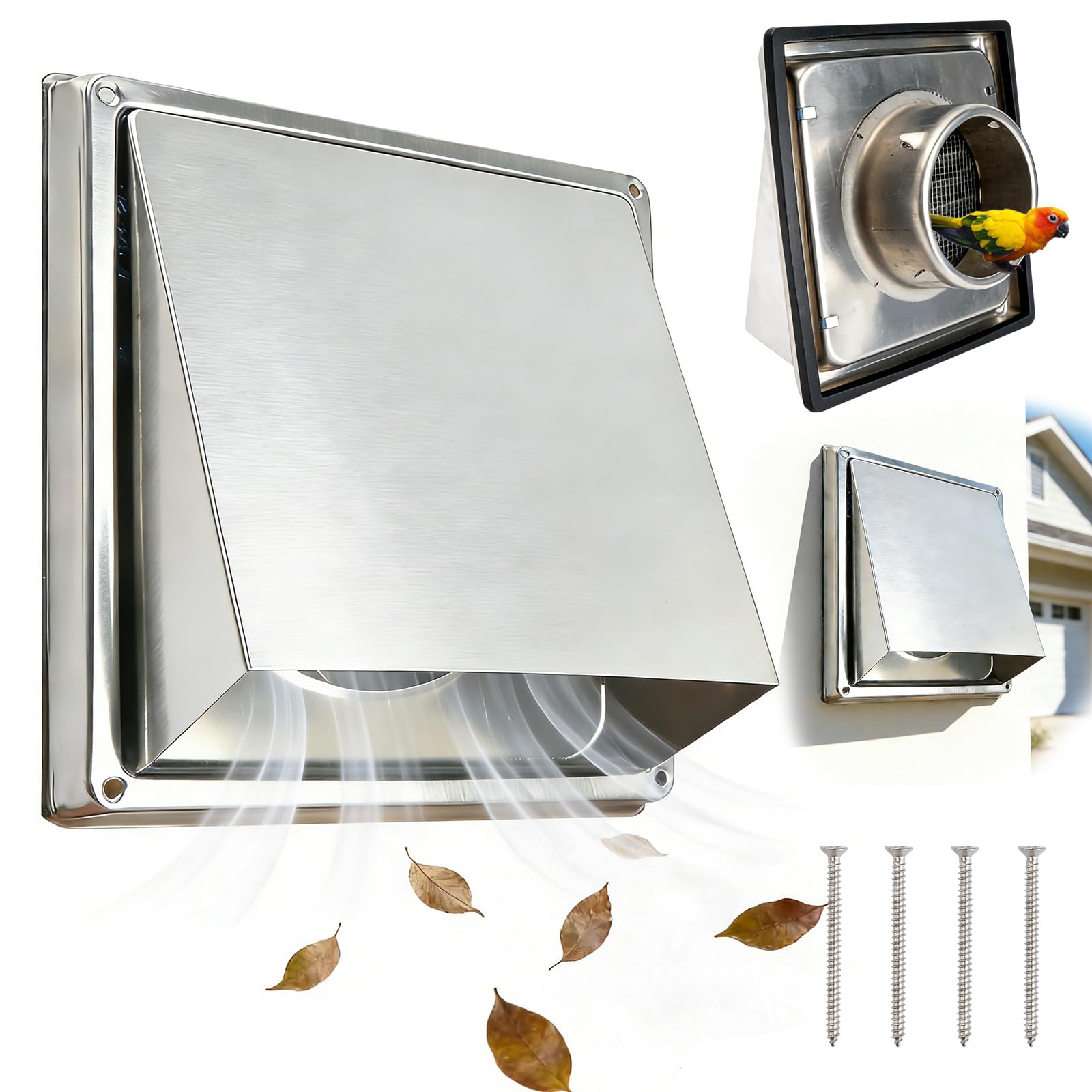 HUOMAQFAN Cowled External Air Vent Covers 100mm / 4 inch 304 Stainless Steel Extractor Fan Outside Air Vent, Cowled Duct Cover with Bird Screen Mesh for Walls Outside Kitchen Ducting Bathroom Dryer