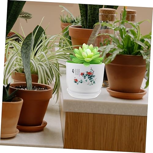 Miniatura 6 de 2 macetas de resina con drenaje duraderas para interiores para guardería, incluye platillo para exceso de agua para sala de estar, cocina, oficina