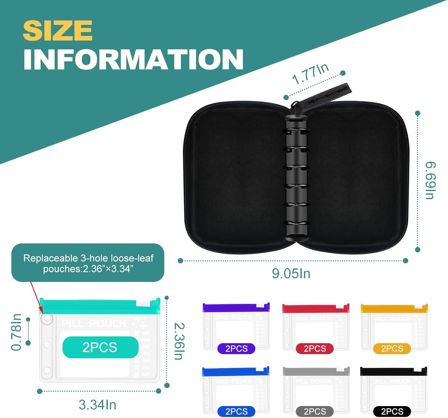 A7 Waterproof Pill Organizer with 14 S Zippered Pill Pouches for A7 Binder, Small BPA-Free Weekly Medicine Organizer, Color-Coded Reusable Travel Pill Storage System - Image 3