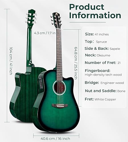 Miniatura 6 de Vangoa Paquete de guitarra electroacústica para principiantes adolescentes y adultos, kit de iniciación con guitarra de tamaño completo con corte