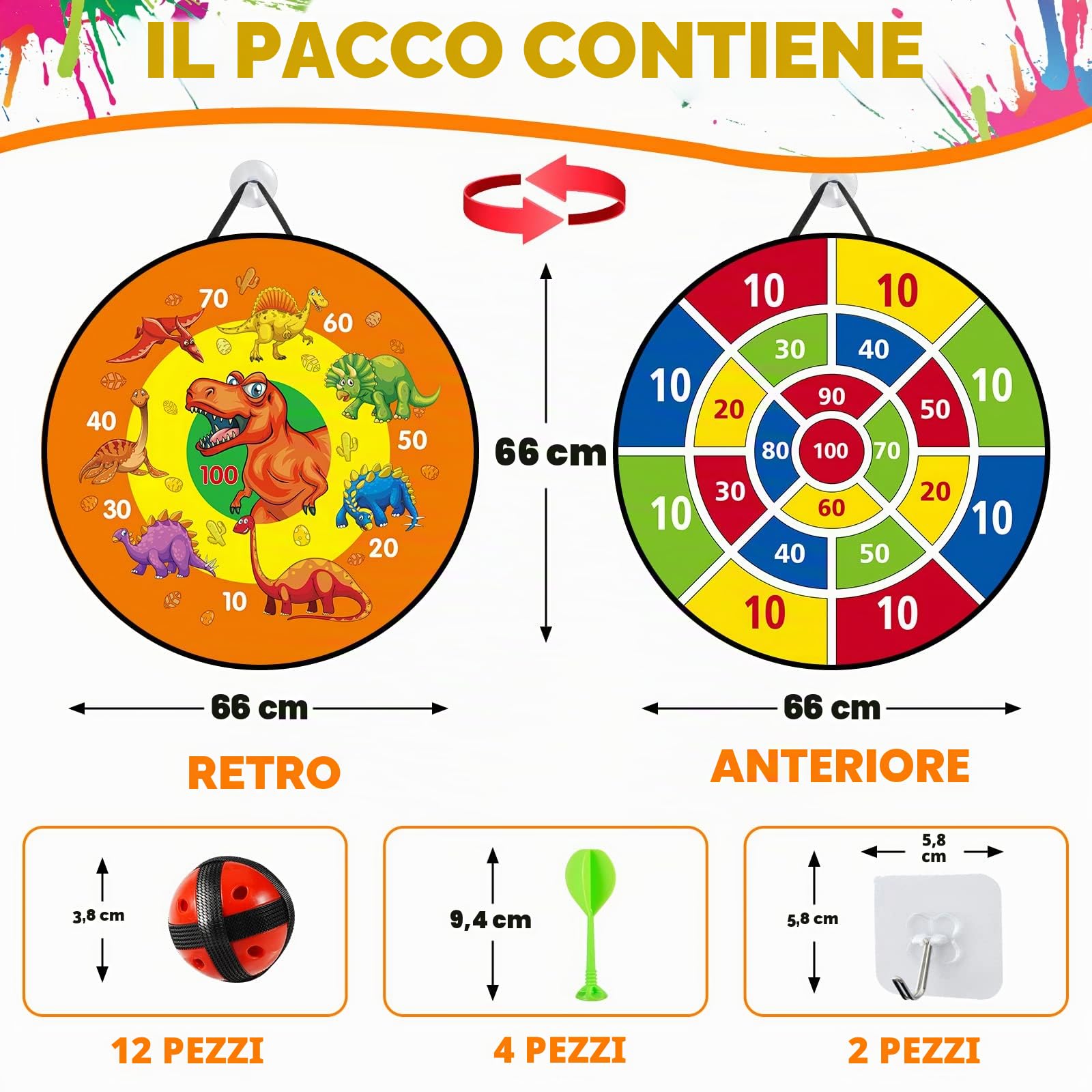 Kiztoys Bersaglio bifacciale in Plastica Multicolore con palline adesive per interni ed esterni, giochi per feste, giocattoli, regali per ragazzi e adulti