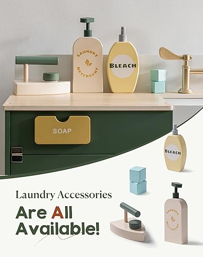 Miniatura 6 de ROBOTIME Juego de cocina con nevera de juguete, horno de juguete, lavadora de juguetes, juego de cocina de madera para niños, juego de cocina de