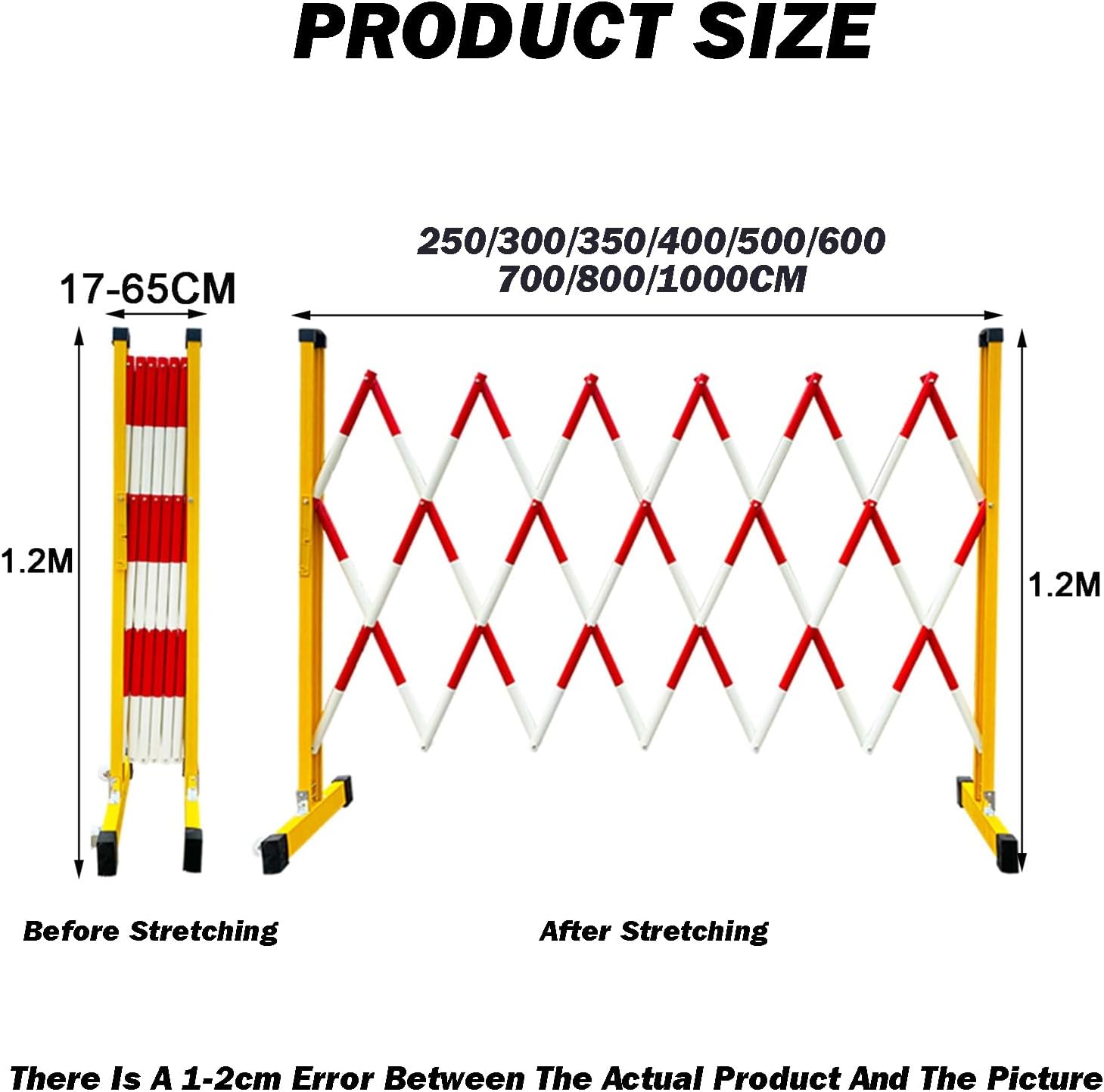 Telescopic Traffic Barrier 2.5-10m Retractable with Wheels Foldable Safety Gate White & Red Ideal for Construction Zones (350cm/11.4FT)