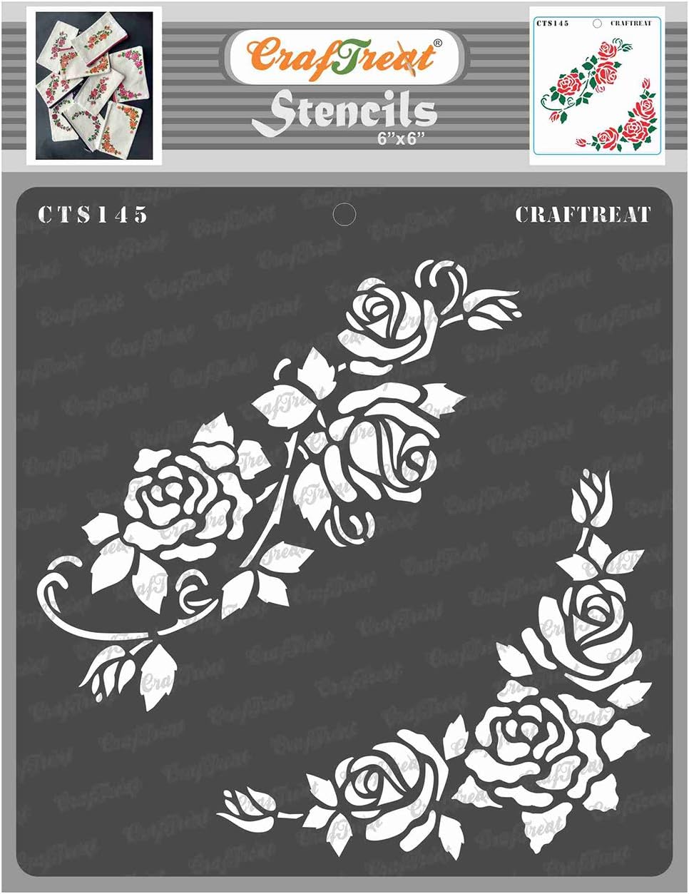 CrafTreat Reusable Rose Flower Stencils for Painting on Wood, Canvas, Paper, Fabric, Floor, Wall and Tile - Blushing Roses - 6x6 Inch - DIY Art and Craft Stencils for Painting Flowers
