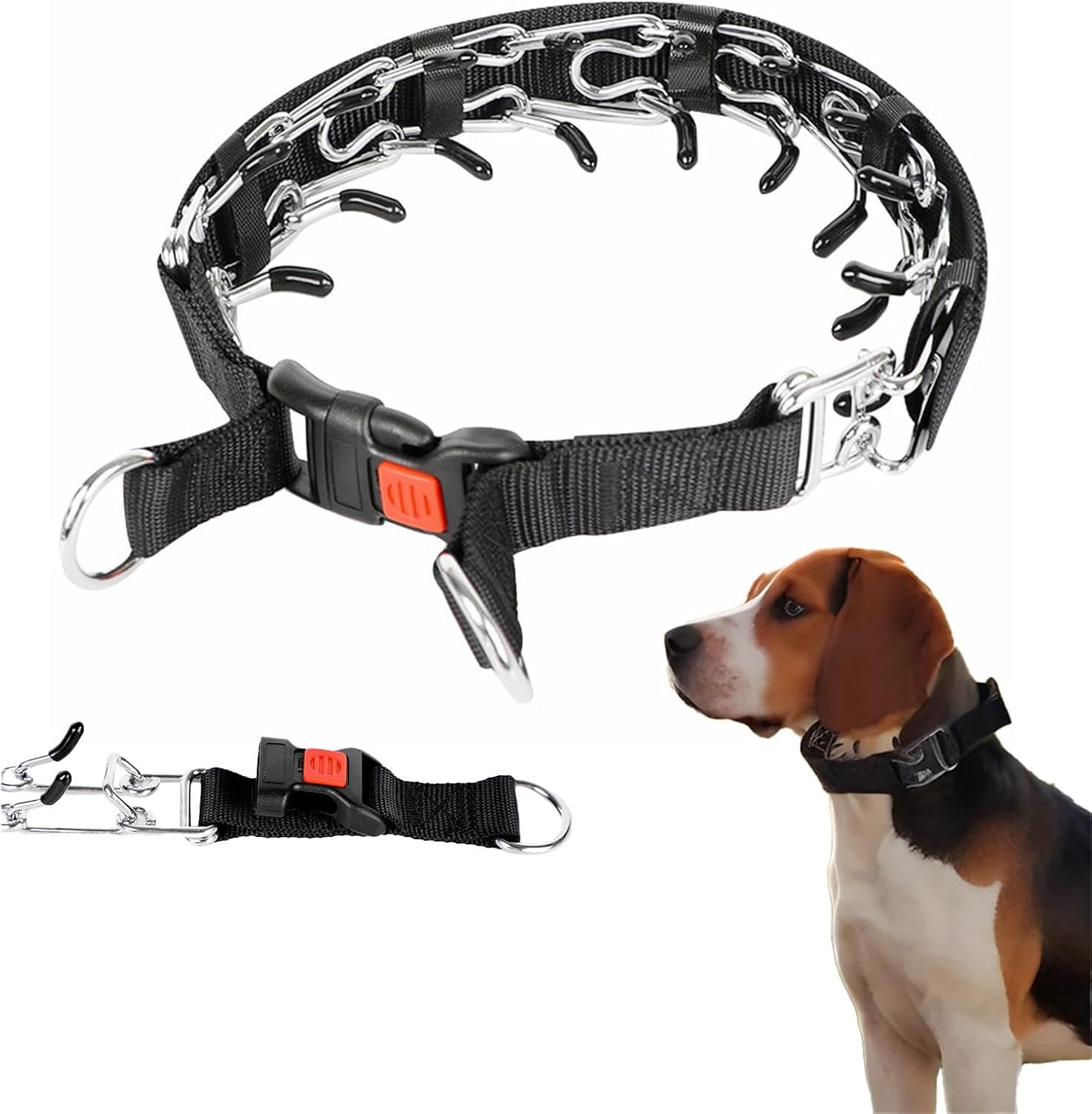 No Pull Dog Collar, Patented Martingale Collar for Small Medium Large Dogs with Buckle and Heavy Duty Nylon for Walking Training Hunting, Safe and Easy to Use (Black, L)