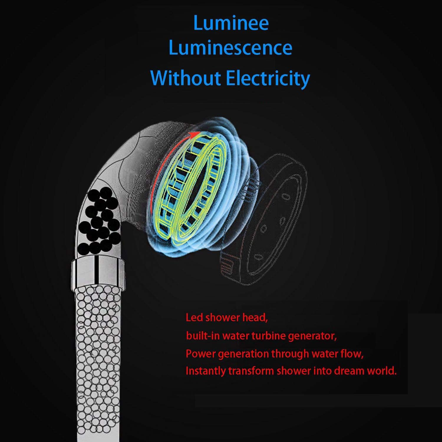 APzek Led Shower Head with Hose and Shower Arm Bracket, High Pressure Handheld Shower Head with Multi Color Changing Water Saving Filter for Dry Skin and Hair