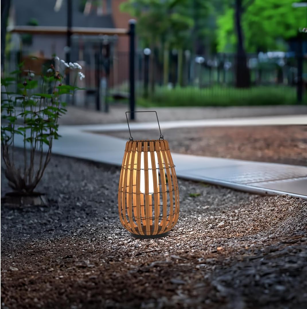 MOD LIGHTING Beam | Floor Solar Lantern, Reliable IP65 Waterproof LED Garden Light, Solar Lights Outdoor Dimmable with Remote, Rattan Lantern Lamp for Patio (Medium | 13x16 | Warm White)