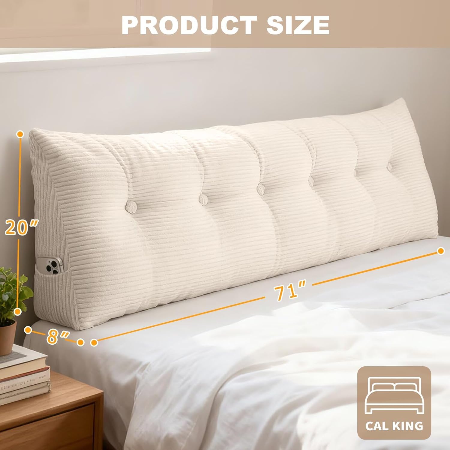 Wedge Pillow Headboard California King Triangular Bed Wedge Pillow for Headboard, Headboard Pillow Reading Pillow for Daybeds and Bunk Beds with Removable Velvet Cover