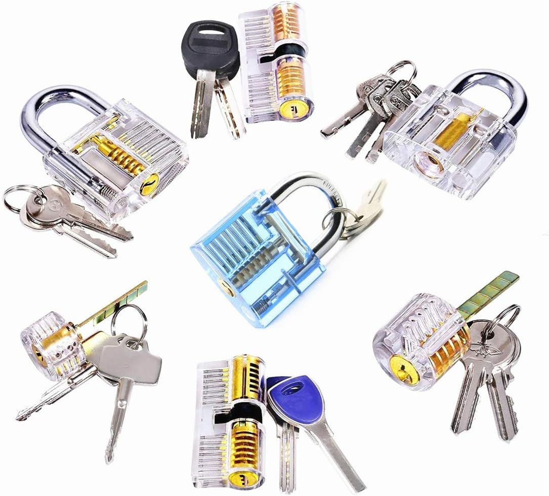 SIYON Lock Pick Set 7 Pieces Padlock Tools Set Training Tools Transparent Cutaway Practice for Beginner&Locksmiths