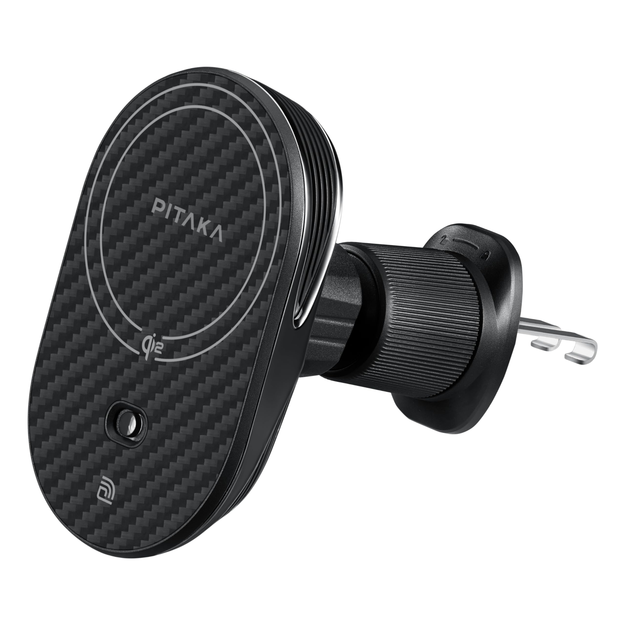 pitaka Qi2 Supporto Magnetico per Telefono da Auto con Funzione di Ricarica 15W Caricabatterie da Auto Ruotabile a 360° Caricabatterie Wireless [MagEZ Car Mount Pro 2] Pinza a Doppio Gancio