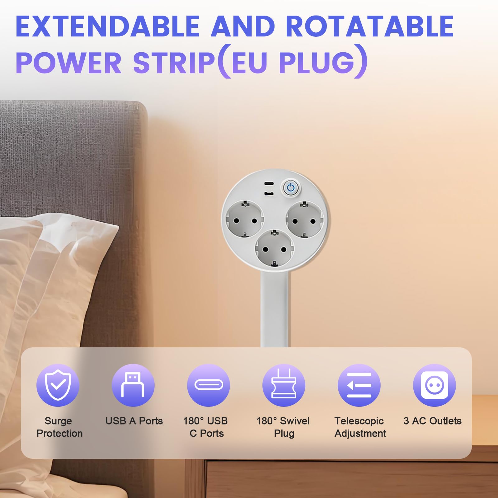 Erweiterbare Steckdosenleiste Ausziehbar mit Ausziehbarer(45-70cm)