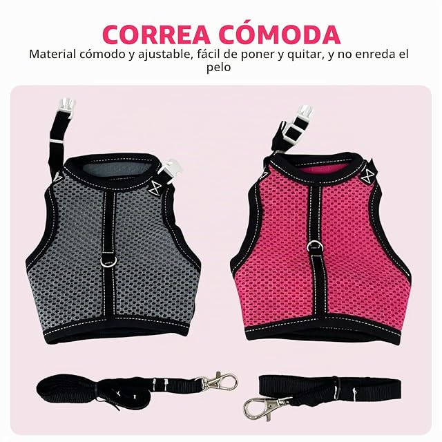 Foto 7 de 7 de deegbbyi 2 Piezas Correa para Conejo Enano Negro/Gris + Rosa, Talla L