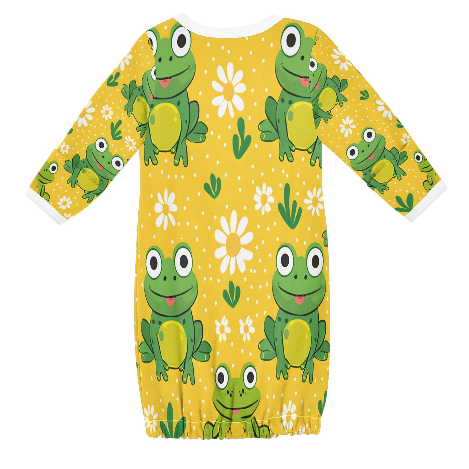 senya Nightdress Sleeper Gown Long Sleeve Nightgown Pajamas Frogs on Yellow Background for 3-12 Months