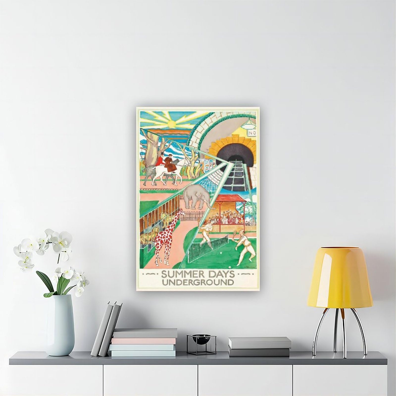QOGDAF Poster su tela con stampa di Londra Underground Summer Days Travel Decor per camera da letto, ufficio, camera da letto, regalo, 60 x 90 cm