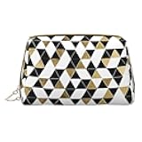 Fashion Modern Black White Gold Triangles Print Leather zipper makeup bag Cosmetic Pouch Travel Organizer Toiletry Clutch