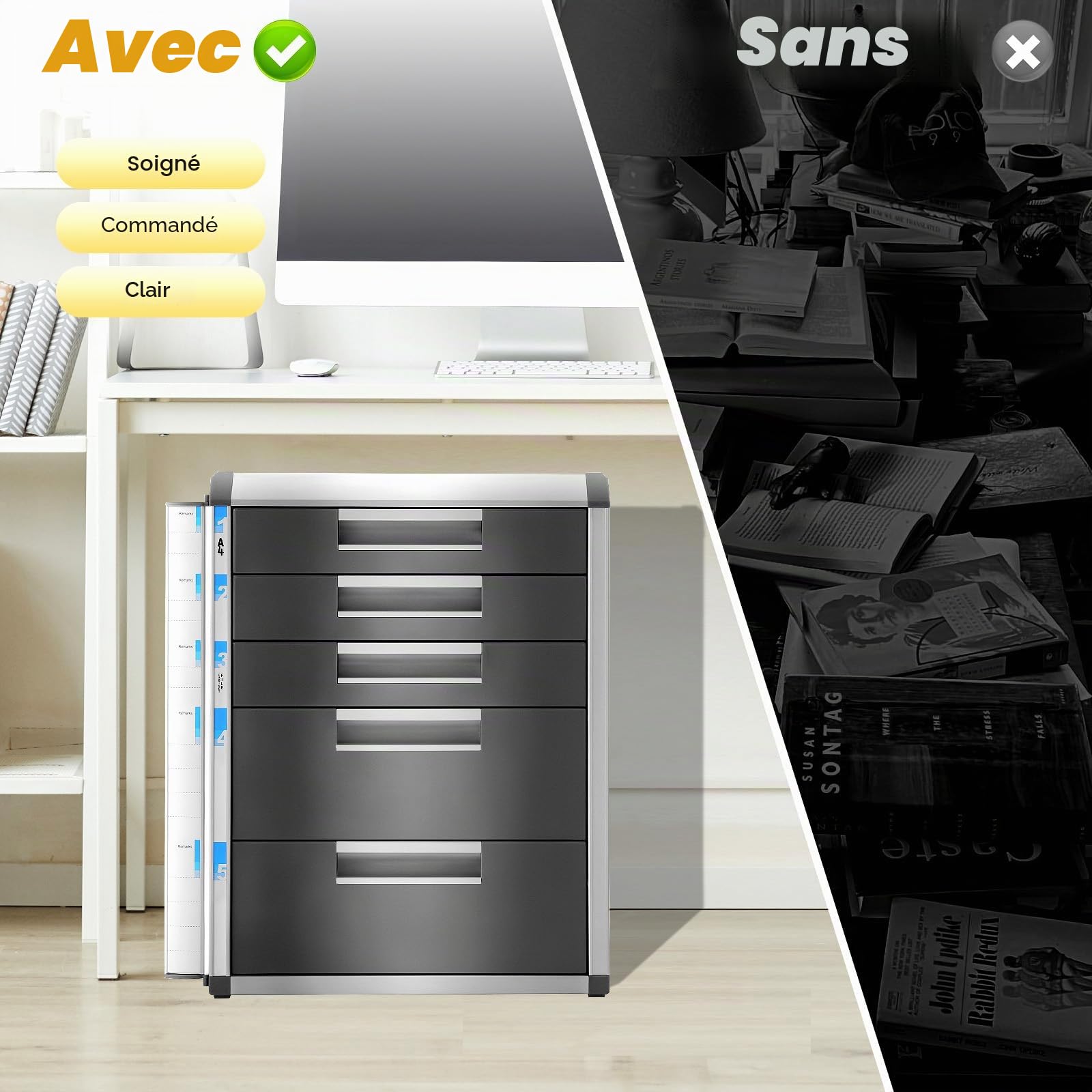 Boîte à tiroirs verrouillable en alliage d'aluminium avec 2 clés - Boîte de rangement pour documents - 35 x 31,5 x 40,5 cm (5 compartiments)