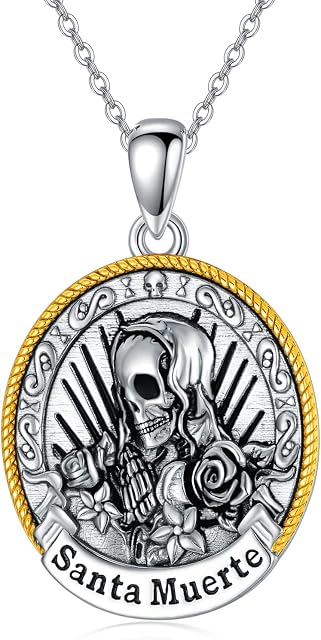 SLIACETE 925 Sterling Silver Santa Muerte/Virgin Mary Necklace for Women Miraculous Medal Pendant Necklace Catholic Religious Jewelry Gifts