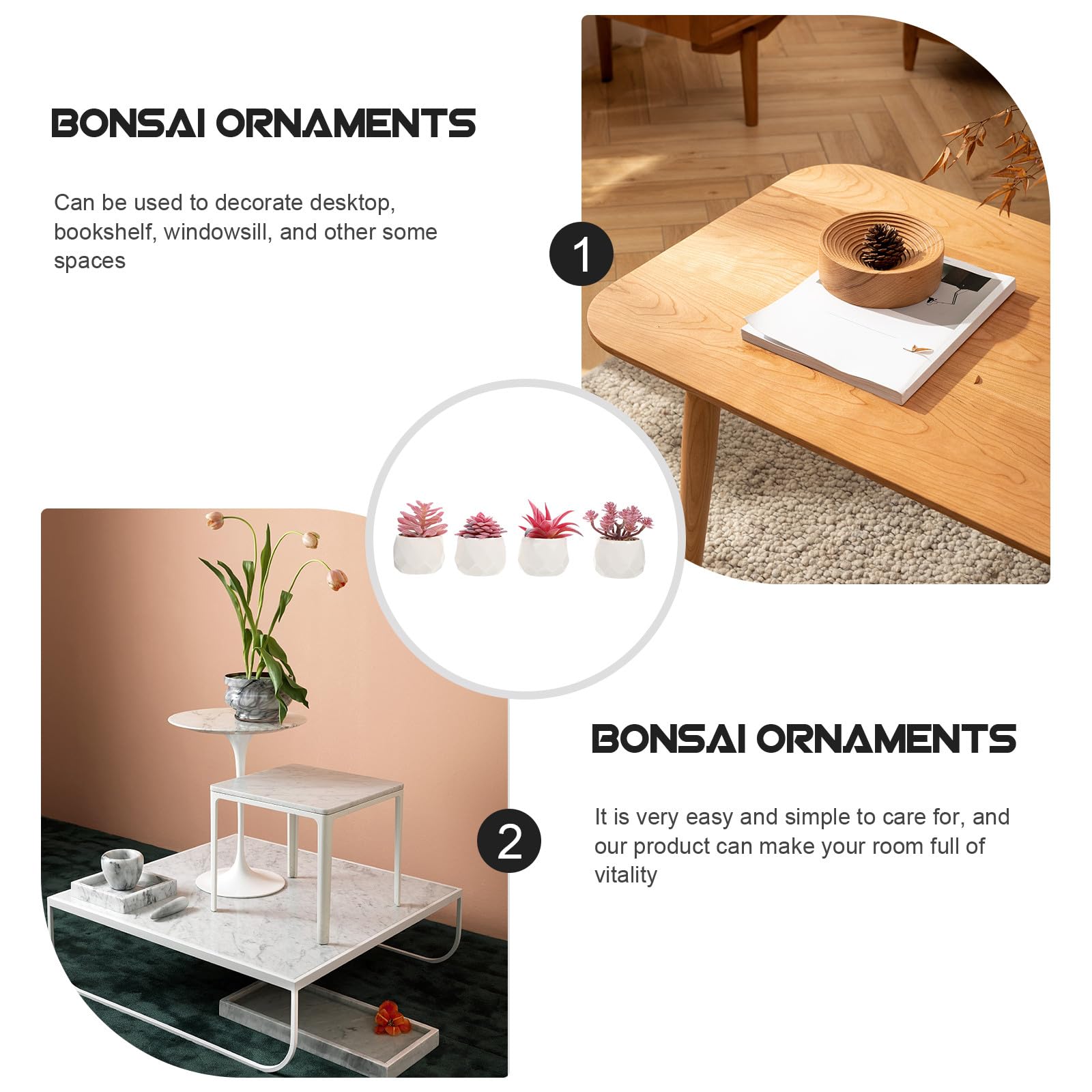 Zerodeko Plantes Succulentes Artificielles Blanches Apportant Fraîcheur et Vitalité Ensemble de 4 en Pot Céramique Décoratives Plusieurs Styles pour Bureau et de Fenêtre Plusieurs Styles