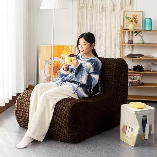 Miniatura 16 de N&V Sofá de espuma de un solo asiento, sofá de suelo sin brazos, espuma de alta densidad de una pieza, funda extraíble y lavable a máquina, naranja