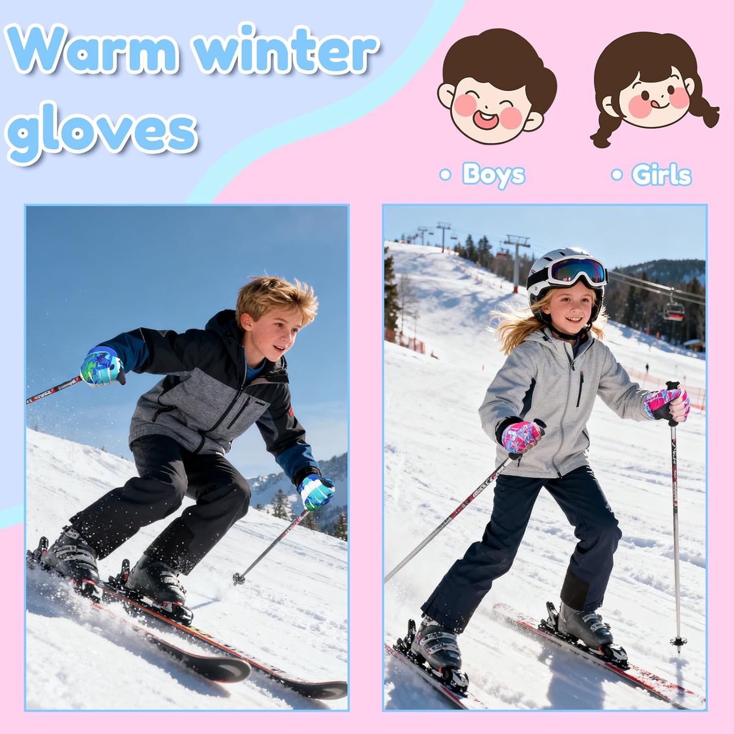 Kids Gloves Winter Girls Snow Gloves Boys with Touchscreen Waterproof Ski Winter Gloves Outdoors Warm for Children for 8-15 Years Old - Image 7