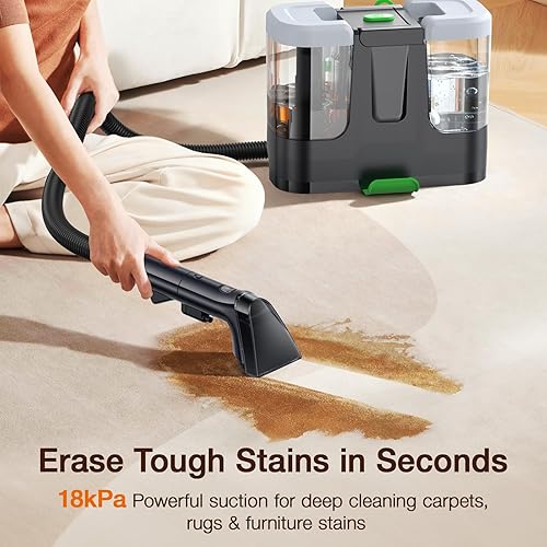 Miniatura 3 de LABIGO Máquina portátil de limpieza de alfombras y tapicería, removedor de manchas de mano, 15 Kpa de succión fuerte multiusos limpiador profundo