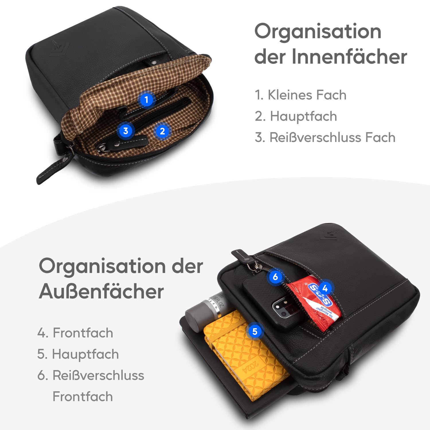 ekavale Echtleder-Umhängetasche für Herren - Vintage Schultertasche für Männer, ideal für Arbeit, Reisen oder als Geschenk - Messenger Bag für Business und Freizeit in kompakter Größe