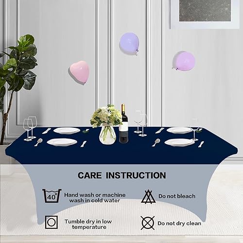 Miniatura 10 de Mantel de 6 pies para mesas rectangulares, ajustado, elástico, lavable, color niebla azul, protector de mesa de elastano para eventos, fiestas,