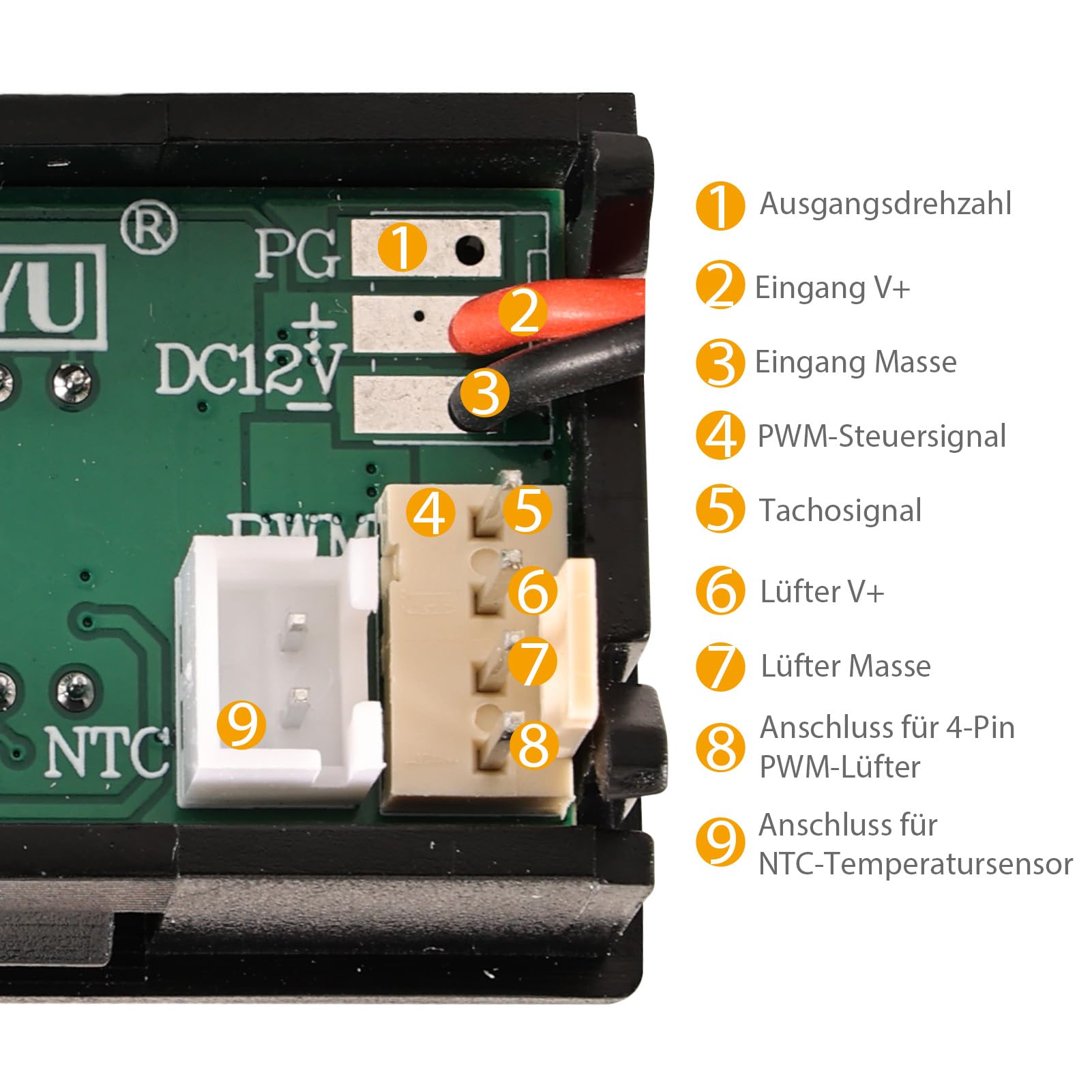 Controllo ventola DC 12 V PWM 4 pin con display digitale temperatura e velocità di rotazione – controllo della temperatura per ventola PC a 4 fili – regolatore di velocità 12 V ventilatore