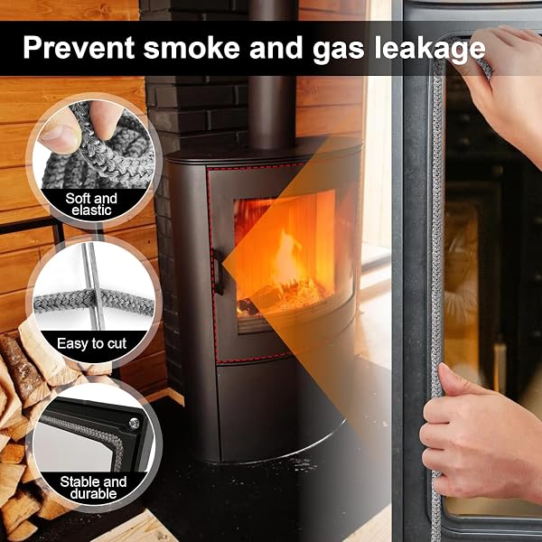 Junta Cristal Chimenea Junta para Chimenea 8mm x 2.5m Junta Chimenea de Leña Junta Puerta Chimenea Cordon Chimenea Cuerda Fibra de Vidrio Junta Refractaria para Chimeneas y Estufa (Φ 8mm x 2.5m) - 5