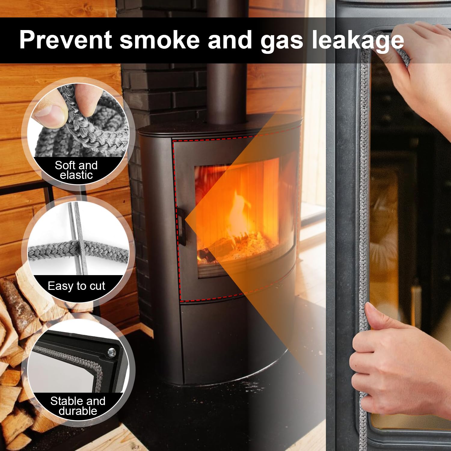 Guarnizione Stufa a Pellet 8 mm x 2.5 m Fibra di Vetro per Camino e Porta Forno