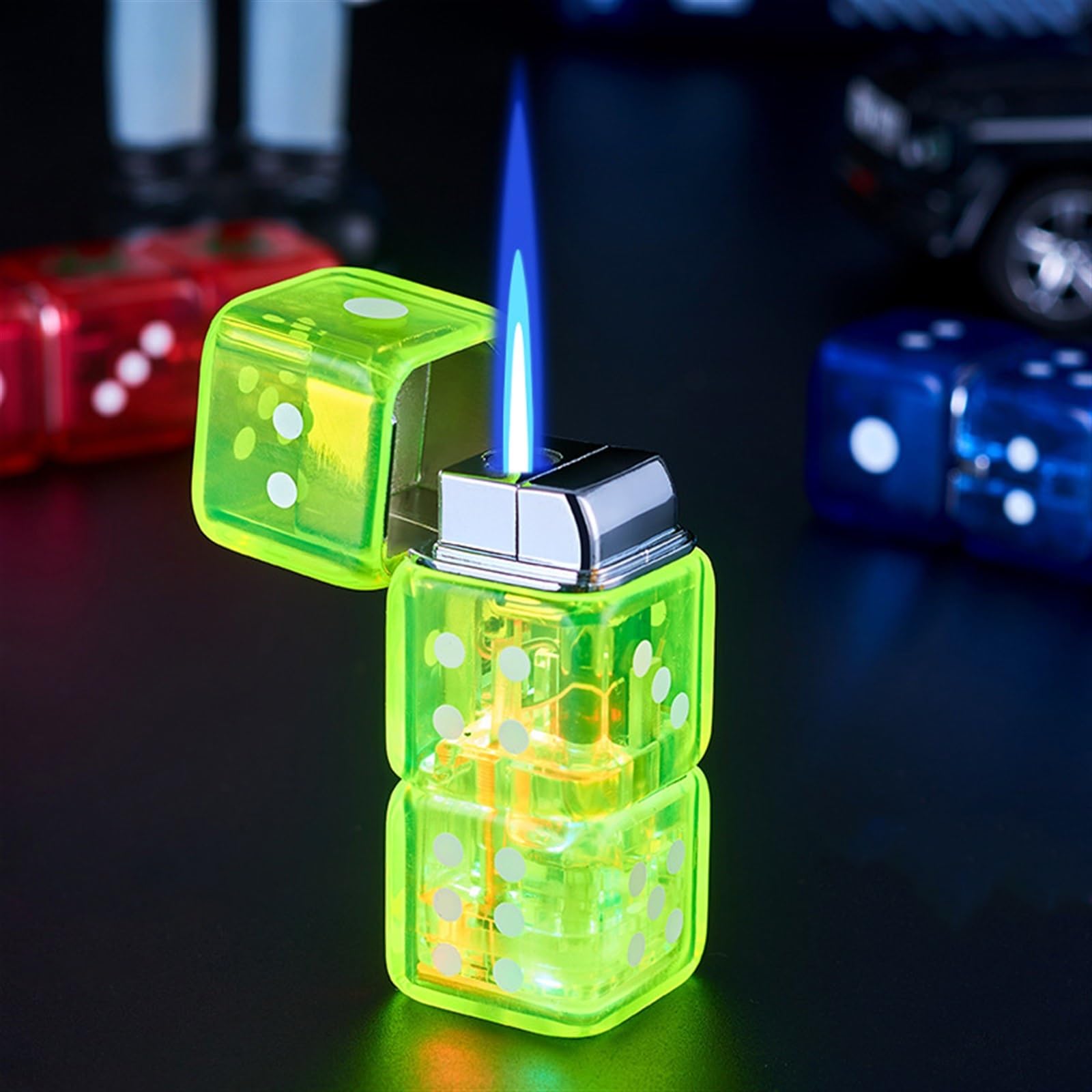 Jcfhqghr Men's C Dice Lighter, Torch Lighter, Plasti Windproof Lighter, Refillable Butane Flash Dice Lighter, Adjustable Flame Transparent Gas Hamber Lighter, Gift For And Wo (Excluding Gas) (Color : )