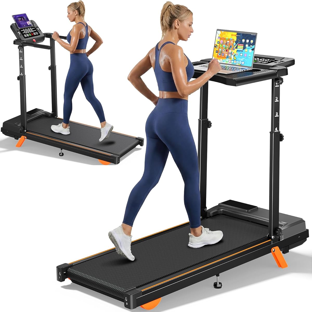 Walking Pad Treadmill with Desk Workstation, 12% Incline Treadmills for Home Office, 350lbs Capacity, 3.5HP