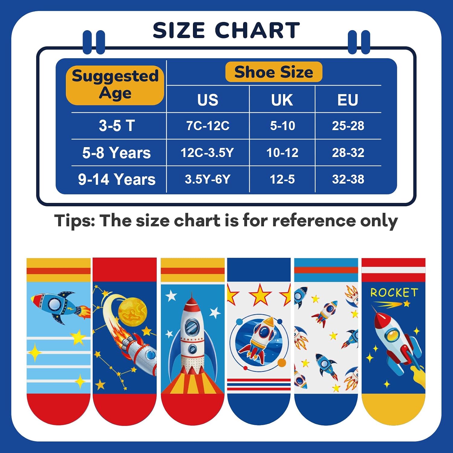 6 Pairs Kids Boys Socks Cartoon Funny Animals Novelty Space Rocket Breathable Crew Sock aged for 2-11 Years
