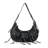 Hobo Bags Purse for Women Y2K Shoulder Bag Multi Pockets Designer Satchel Studded Handbags with Strap