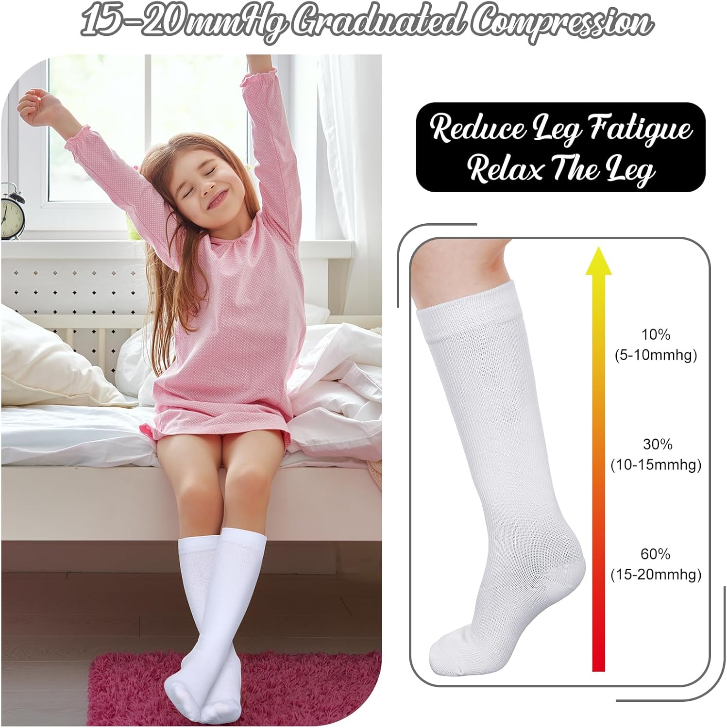 4 Pairs Kids Compression Socks 15-20 mmHg Knee Length Compression Stockings Travel Socks for Kids Childrens - Image 4