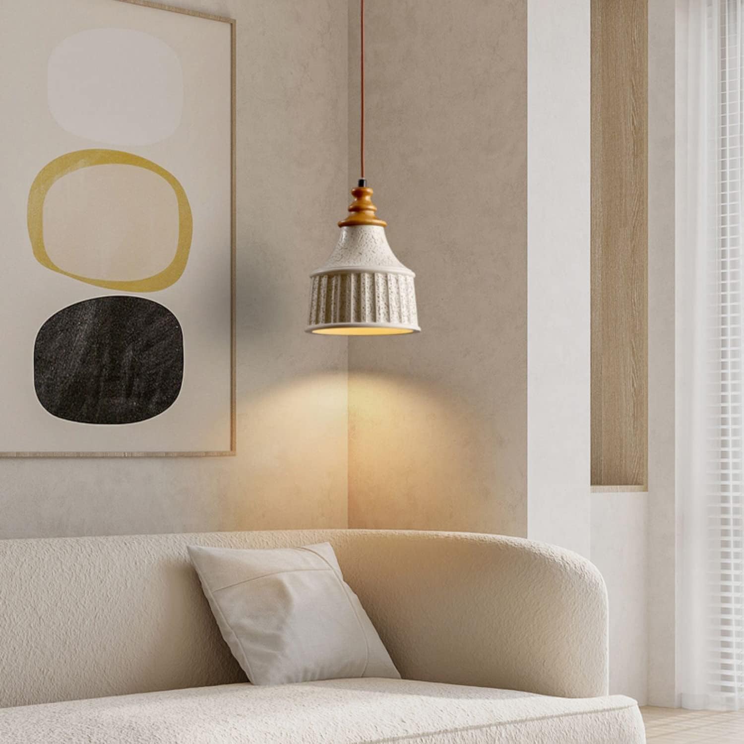 Nordic Cream Wabi Sabi Wind Cement Kitchen Island Light Retro Industrial Terrazzo Bedside Hanging Lamp Japanese Modern Bedroom Chandelier for Balcony Hallway Living Room Bar Counter