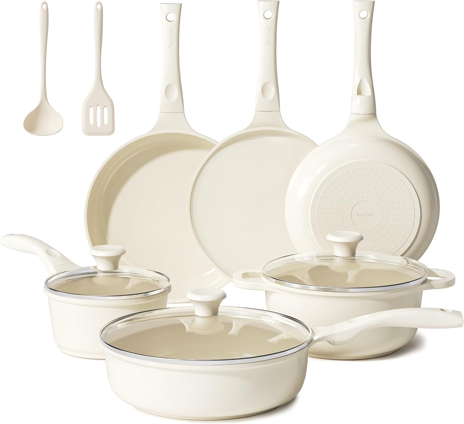 Redchef Ceramiczny zestaw garnków indukcyjnych, 11-częściowy zestaw garnków indukcyjnych ze szklaną pokrywką, bez PTFE, nie zawiera PFAS, nadaje się do wszystkich rodzajów kuchenek, nadaje się do