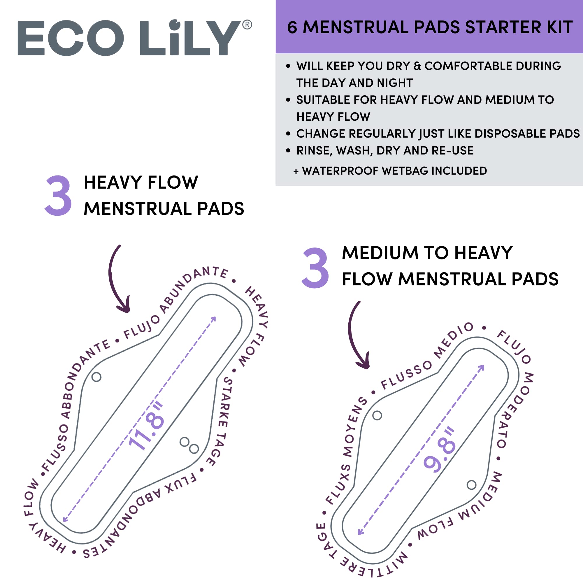 6-pak wielokrotnego użytku tkaniny ręczniki higieniczne z bambusowym węglem drzewnym zmywalne i wodoodporne chłonne podkładki menstruacyjne do rajstopy lekkie średnie i ciężkie okresy przepływu w zestawie torba do przechowywania na mokro/sucho