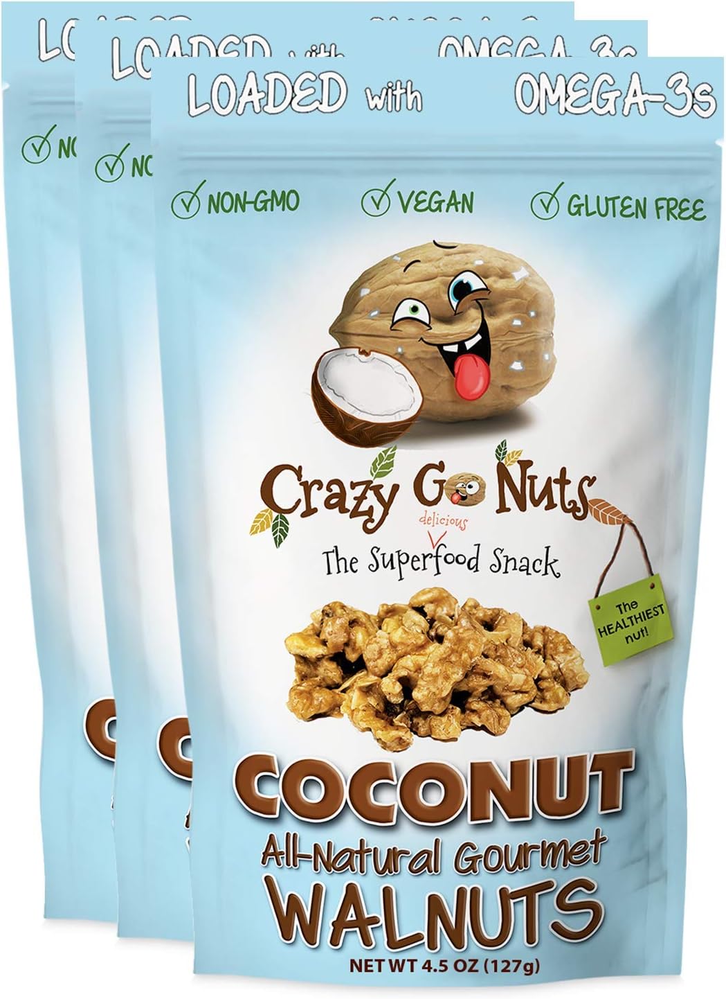 Crazy Go Nuts Walnuts Coconut - Glazed Walnuts, Healthy Snas, Vegan,
