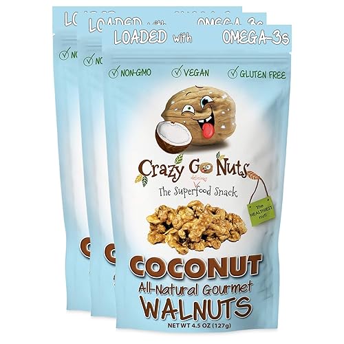 Crazy Go Nuts Nueces - Coco 45 oz paquete de 3 - Aperitivos saludables veganos sin gluten superalimentos - Natural sin OMG ALA ácidos grasos Omega 3