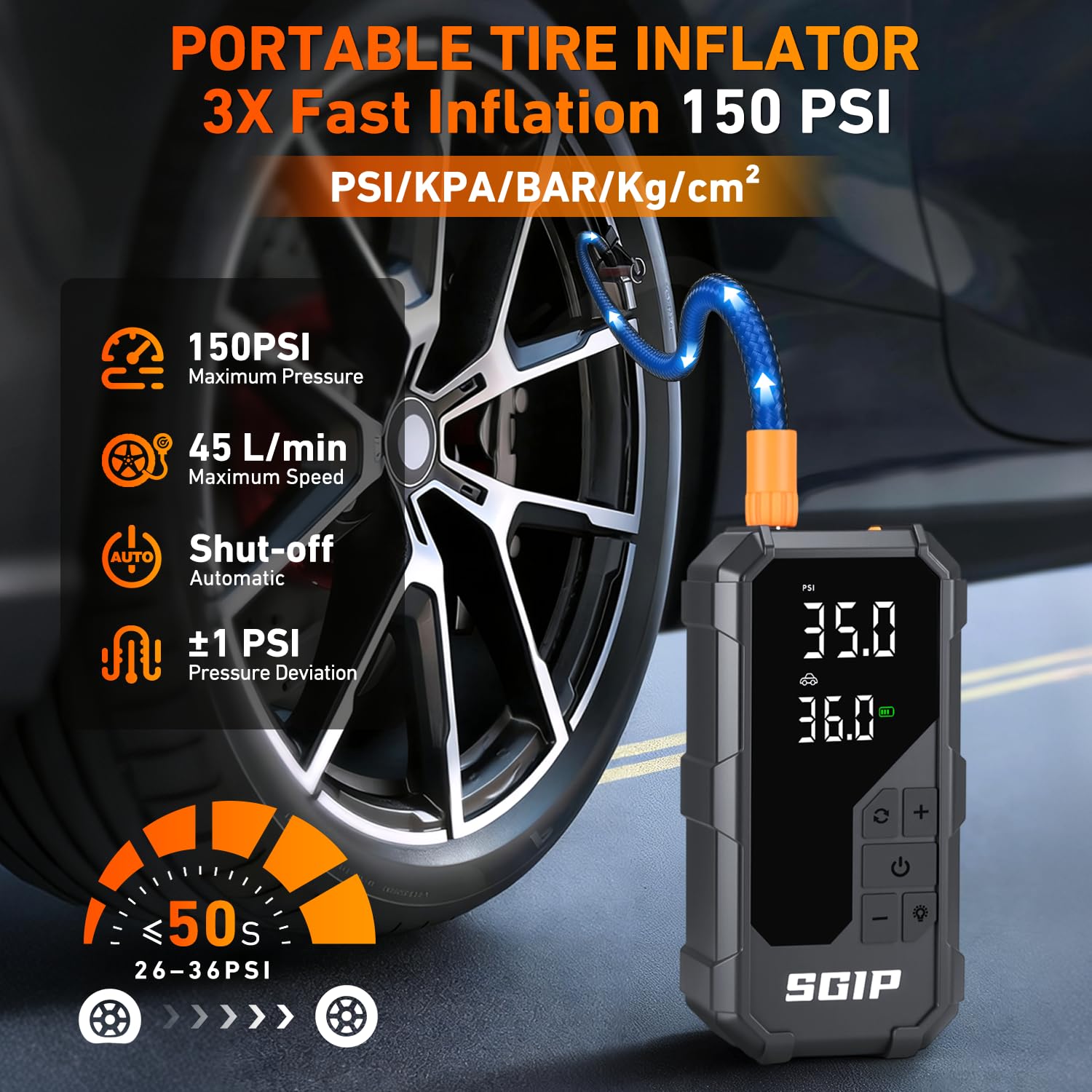 7000A Car Jump Starter Powerbank mit 150PSI Kompressor | 26800mAh, 9L Benzin/8L Diesel. Reifenfüller, LED, intelligente Kabel. Auto Starthilfe Powerbank für PKW